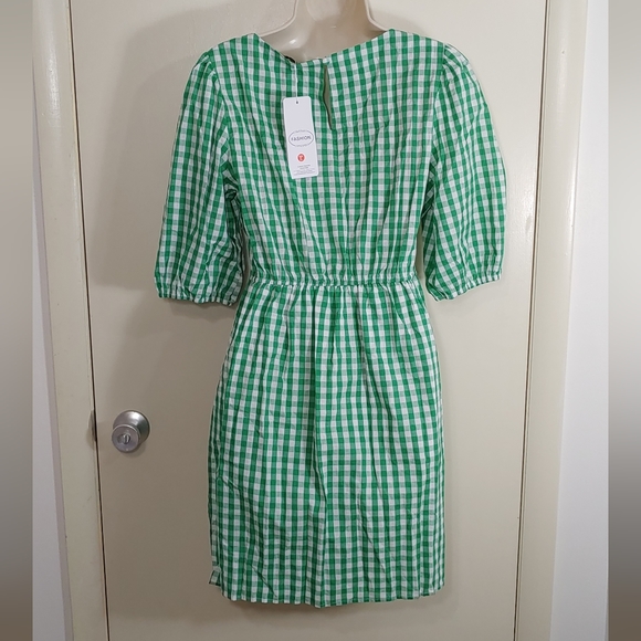 Womens Casual Plaid Crewneck Lantern Sleeve Wrap Tie Waist Party Short MiniDress - Picture 10 of 14